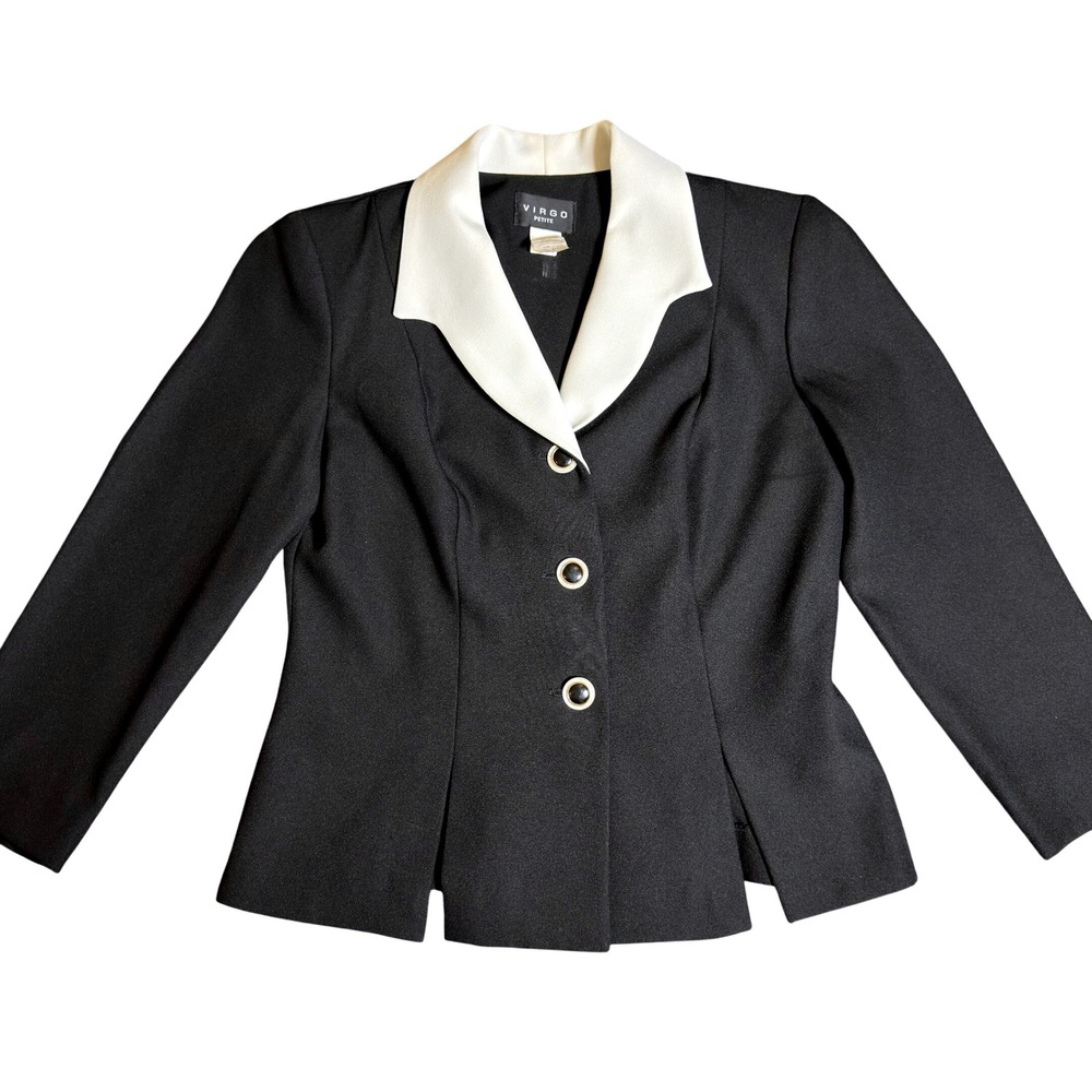Virgo Petite Vintage Blazer Black White Contrast Union Made USA Size 6P